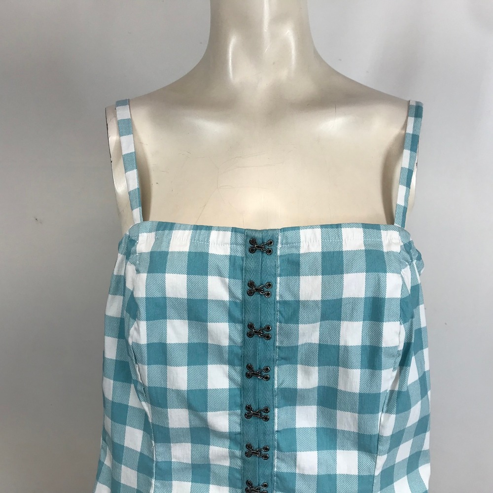 Torrid Blue White Gingham Button Front Smocked Ba… - image 2